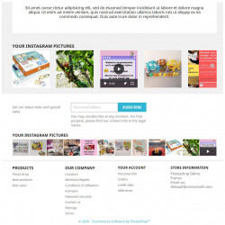 Prestashop demo with the Instagram Picture Block module on the homepage and footer