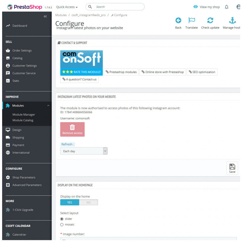Module Instagram pro pour Prestashop : feed photos et vidéos
