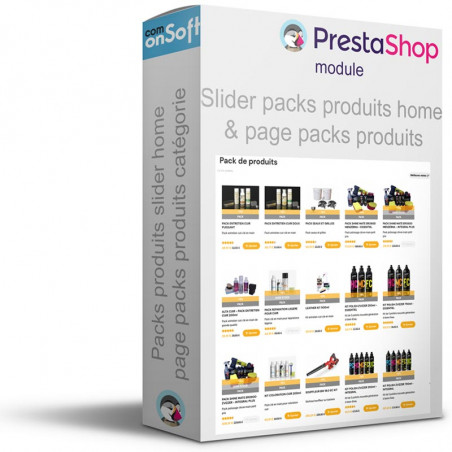 Module Prestashop pour afficher la liste des packs produits sur la page d'accueil et en liste de produits.
