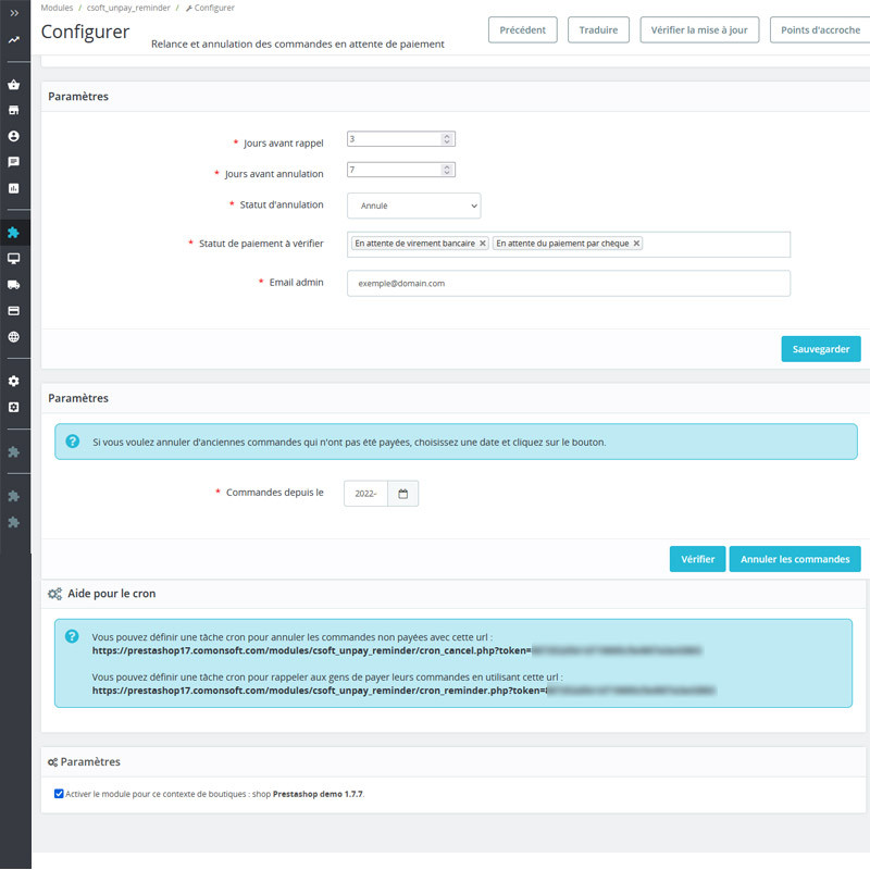 Module relance commandes en attente de paiement