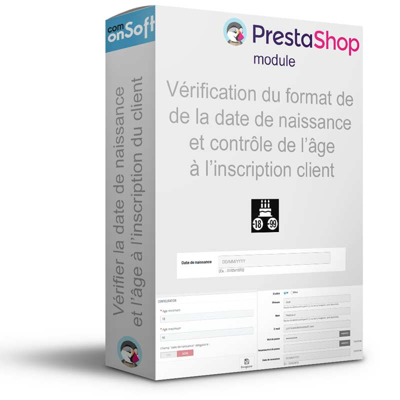 Prestashop free module to test date format and control customer age.