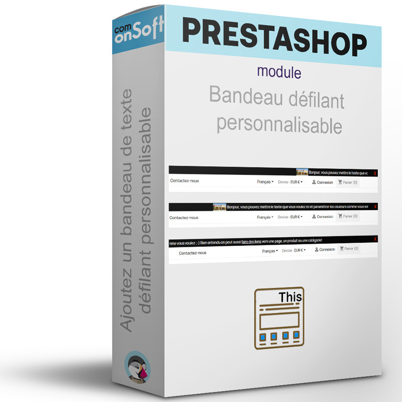 Module Prestashop affiche un bandeau de texte défilant, personnalisable.