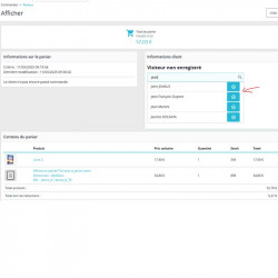 Écran panier : module Prestashop pour affecter un panier à un client, recherche client
