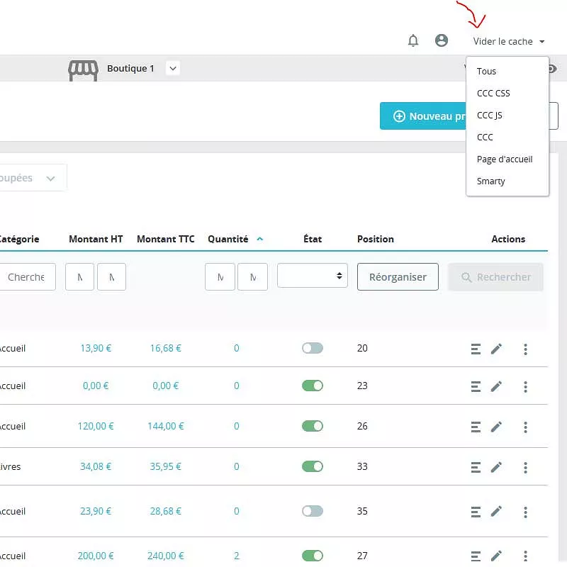 Módulo de back office Prestashop para limpar a cache específica